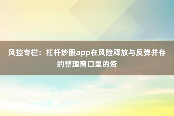 风控专栏：杠杆炒股app在风险释放与反弹并存的整理窗口里的资