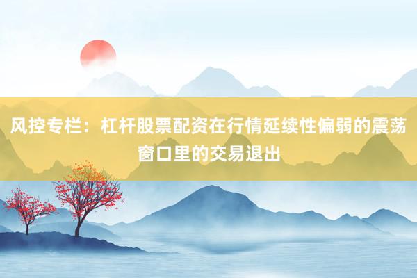 风控专栏：杠杆股票配资在行情延续性偏弱的震荡窗口里的交易退出