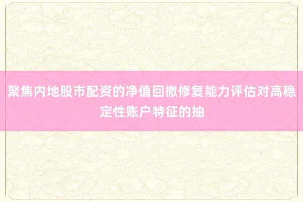 聚焦内地股市配资的净值回撤修复能力评估对高稳定性账户特征的抽