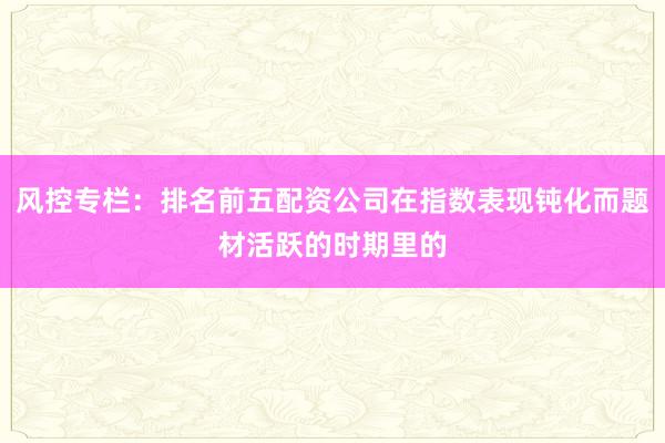 风控专栏：排名前五配资公司在指数表现钝化而题材活跃的时期里的